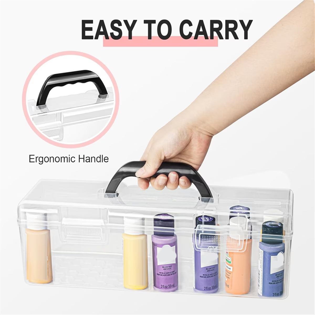 Acrylic Paint Storage Box, 30 Bottle Capacity Acrylic Paint Storage Box for 2 Fluid Ounces Acrylic Paint,Storage Box